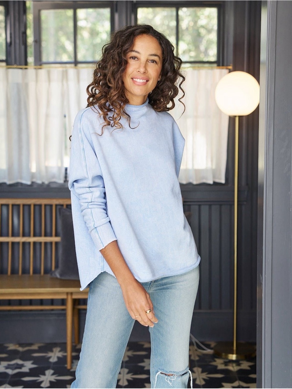 Frank & Eileen Effie Funnel Neck on Capelet Small Mineral Blue